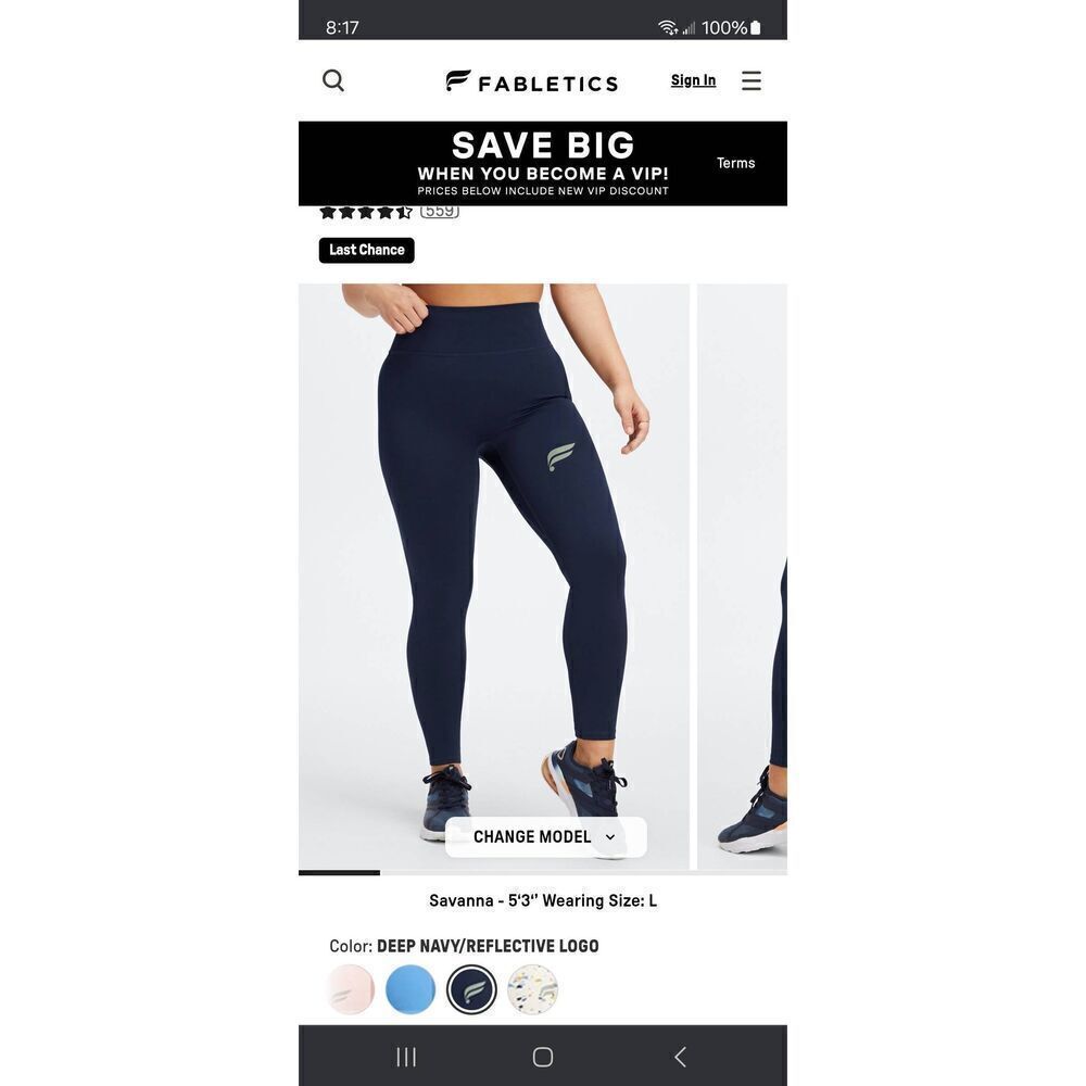 New Small Fabletics Navy Reflective Logo Run Anywhere High Waist 7/8 Leggings